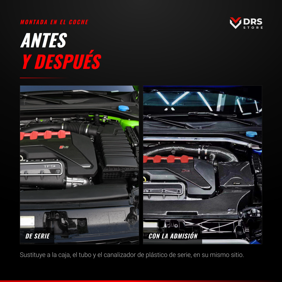 Admisión de carbono Audi RS3 8V y TT RS 8S: antes y después, montada en el coche