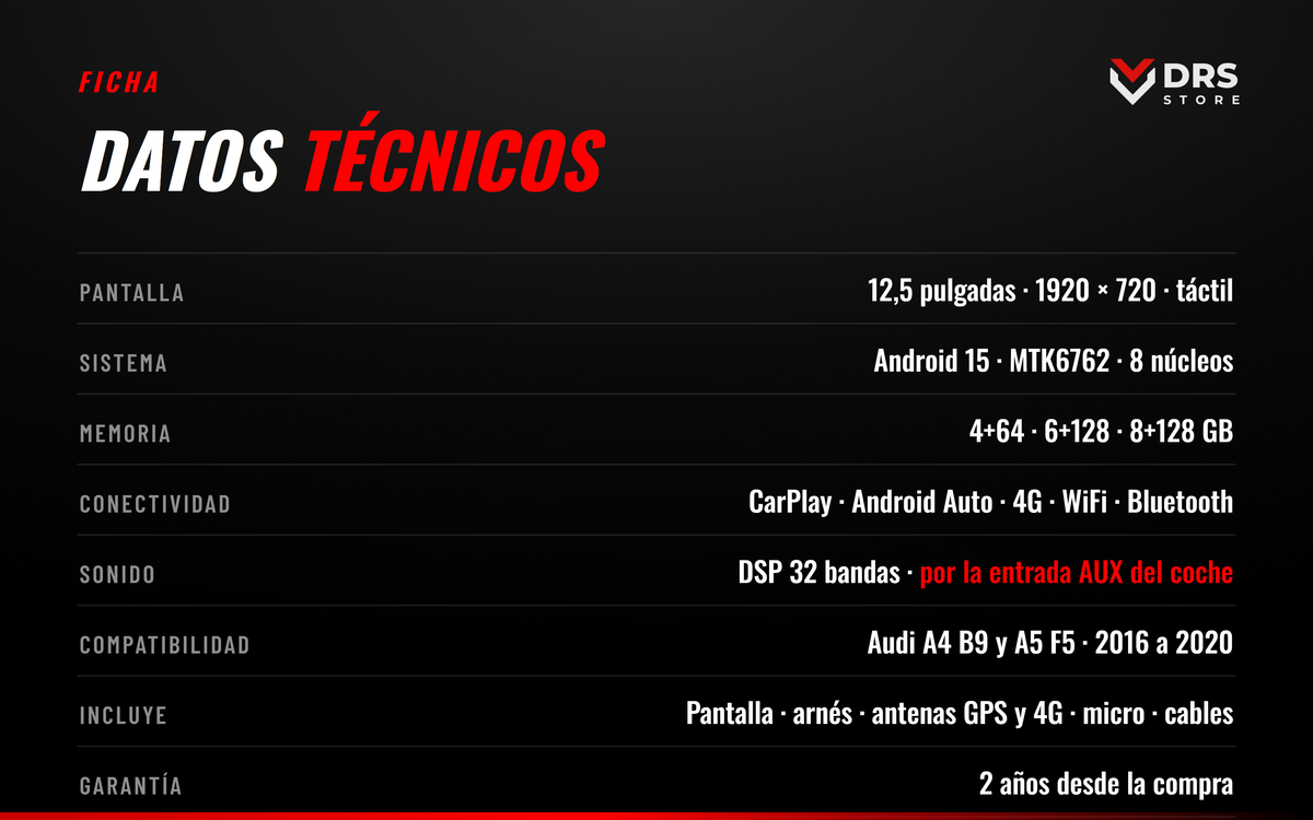 Pantalla Android Audi A4 B9 y A5 F5 12,5", foto 4
