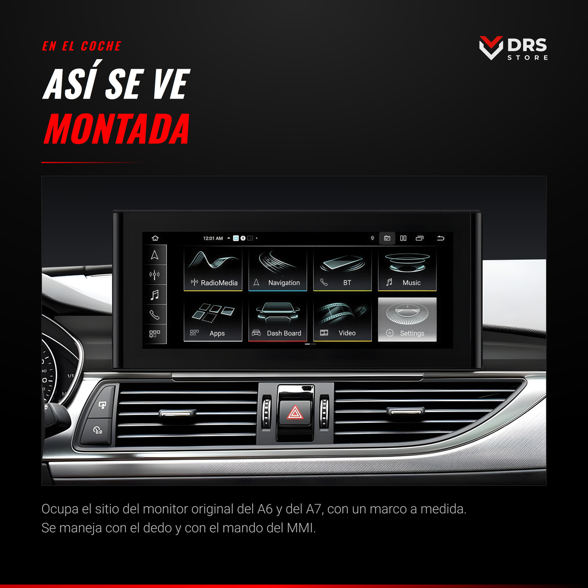 Pantalla Android Audi A6 C7 y A7 4G 12,5", montada en el coche