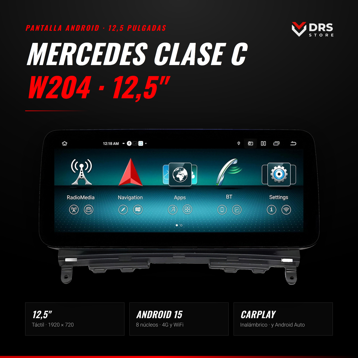 Pantalla Android Mercedes Clase C W204 12,5"