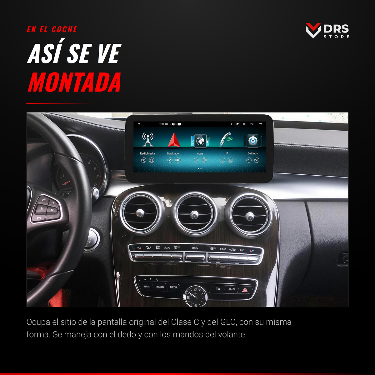 Pantalla Android Mercedes Clase C W205 y GLC X253 12,5"
