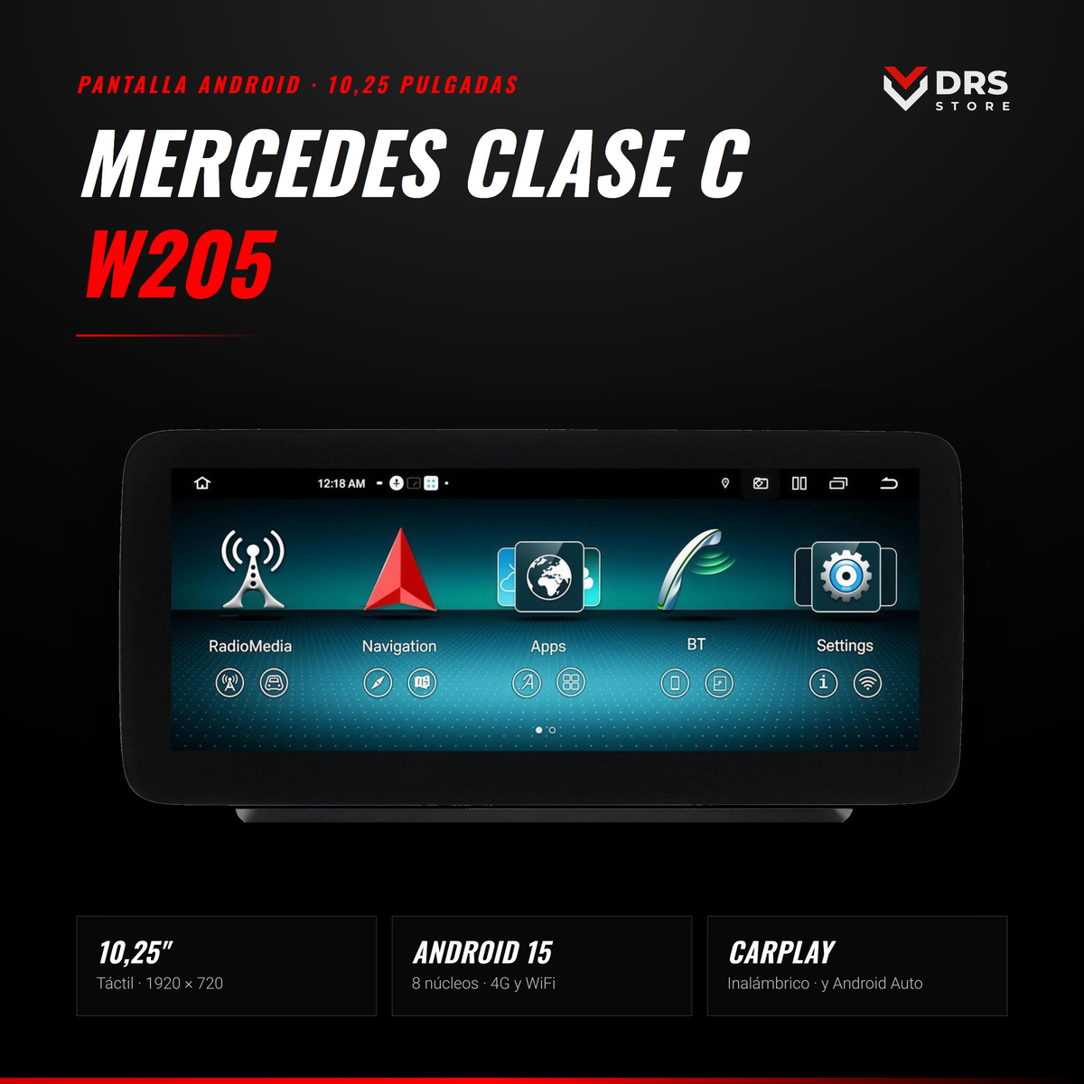 Pantalla Android Mercedes Clase C W205 y GLC X253