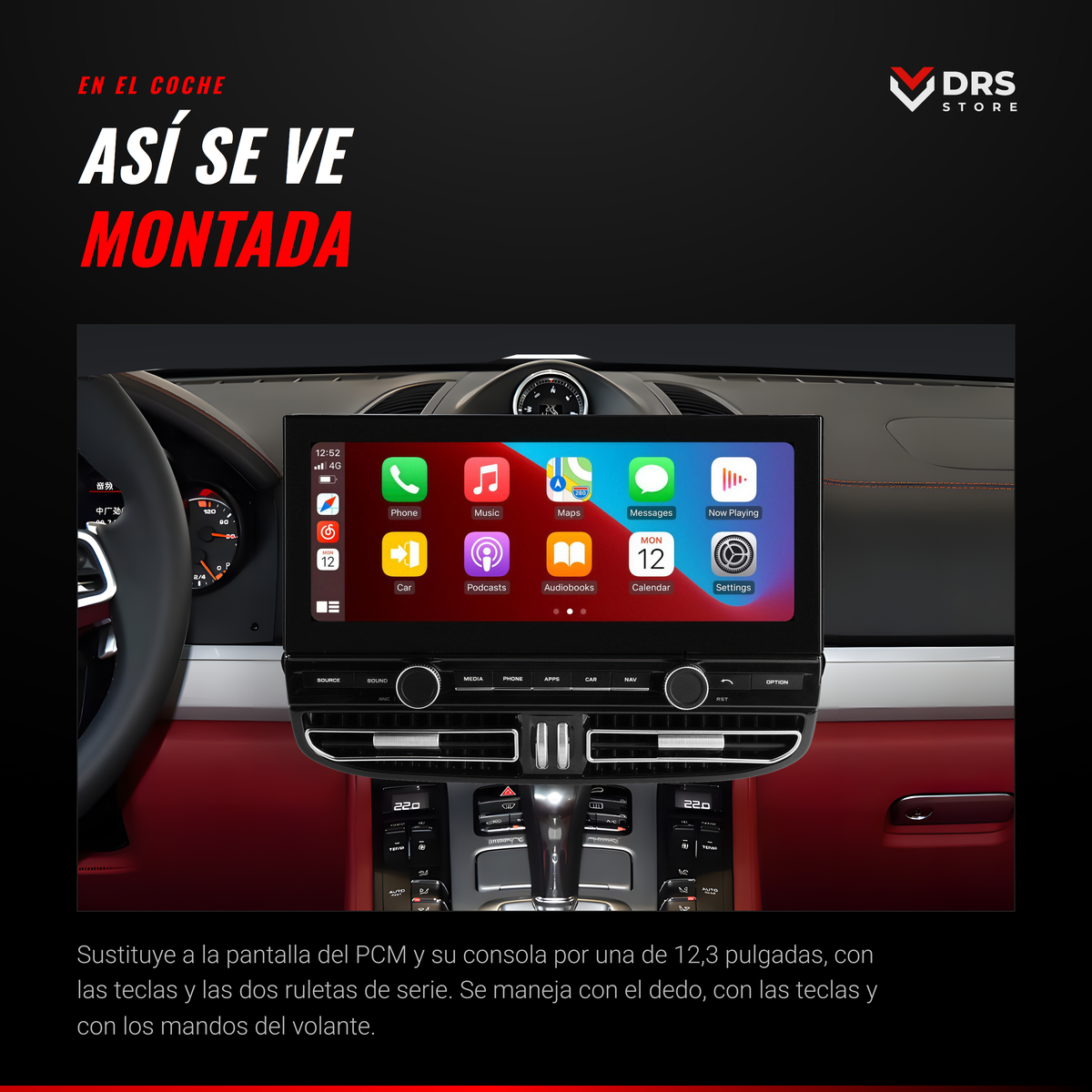Pantalla Android Porsche Cayenne 958 12,3", montada en el coche