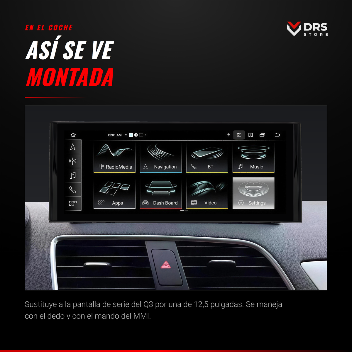 Pantalla Android Audi Q3 8U 12,5", montada en el coche
