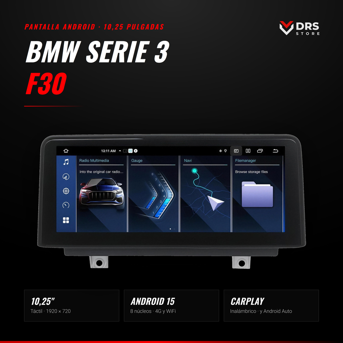 Pantalla Android BMW Serie 3 F30 F31 F34 y Serie 4 F32 F33 F36