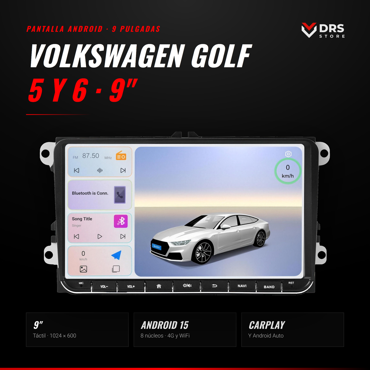 Pantalla Android Volkswagen Golf 5 y 6, Jetta, Passat B6 y B7, Passat CC y Polo 9"