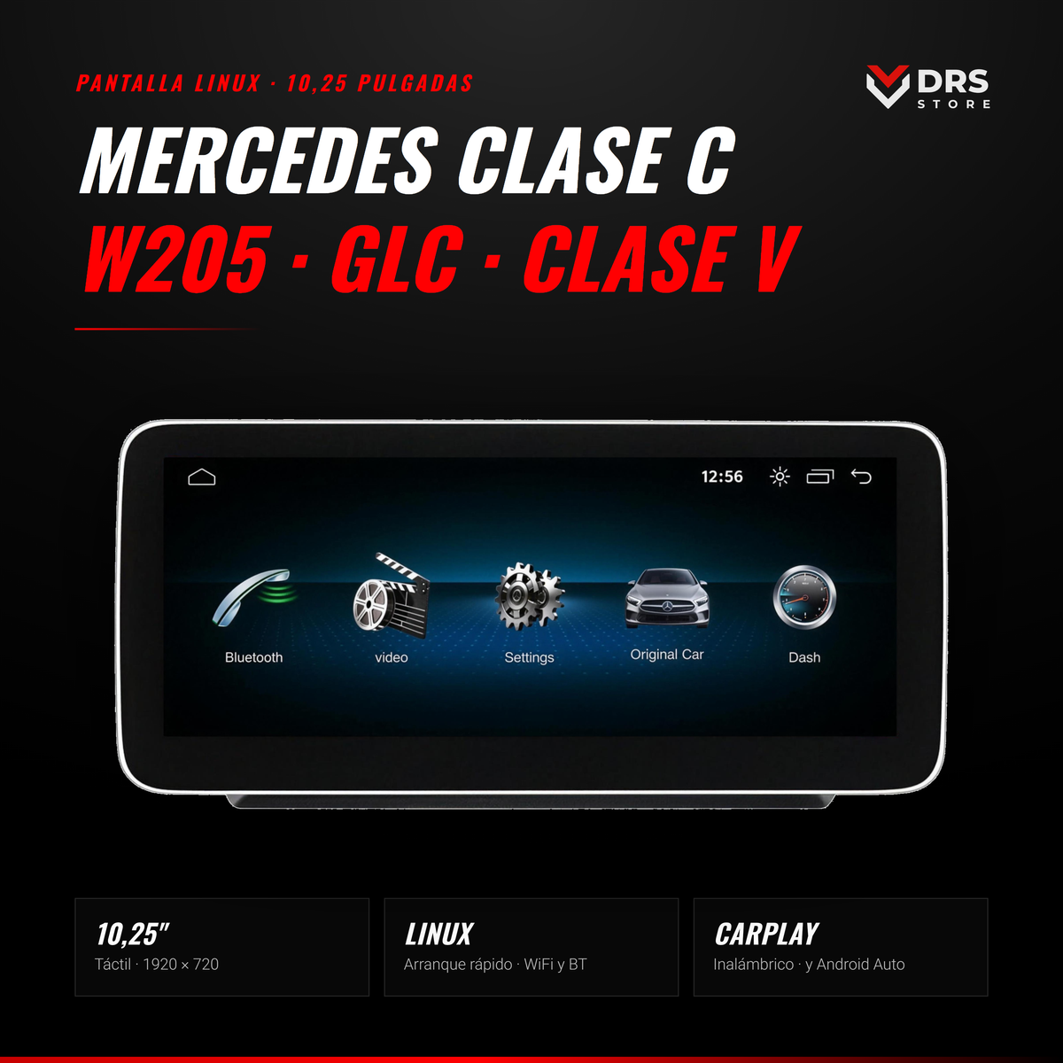 Pantalla Linux Mercedes Clase C W205, GLC X253 y Clase V W447