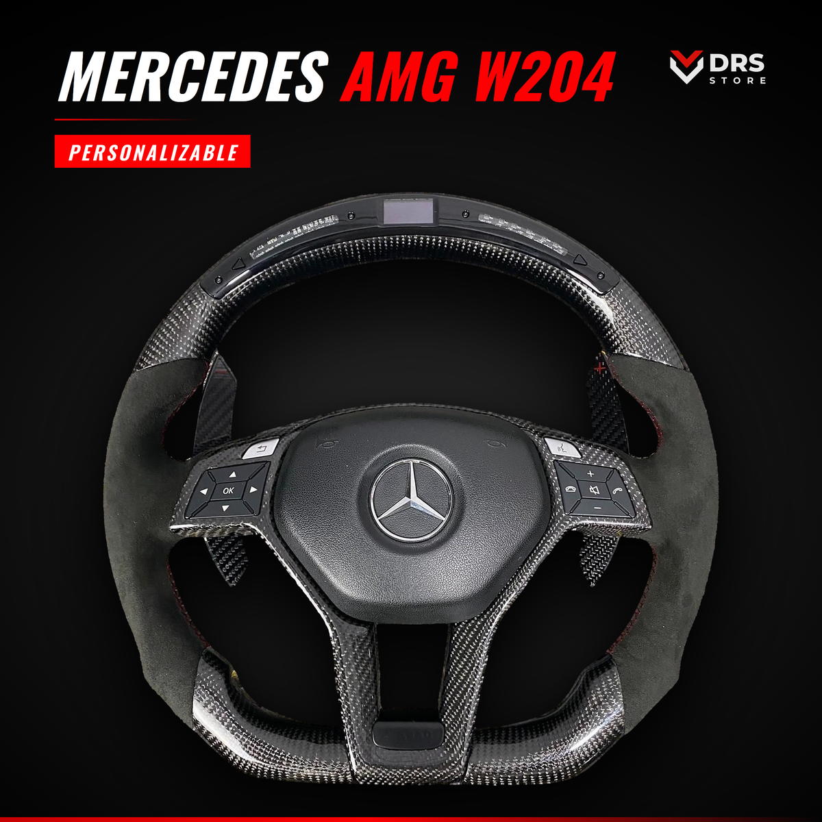 Volante Mercedes AMG W204 en fibra de carbono y Alcántara con display LED