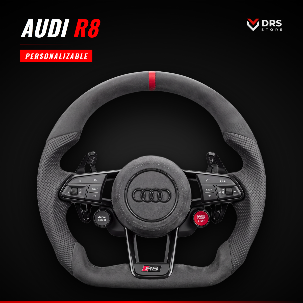 Volante Audi R8 en Alcántara gris con anillo rojo