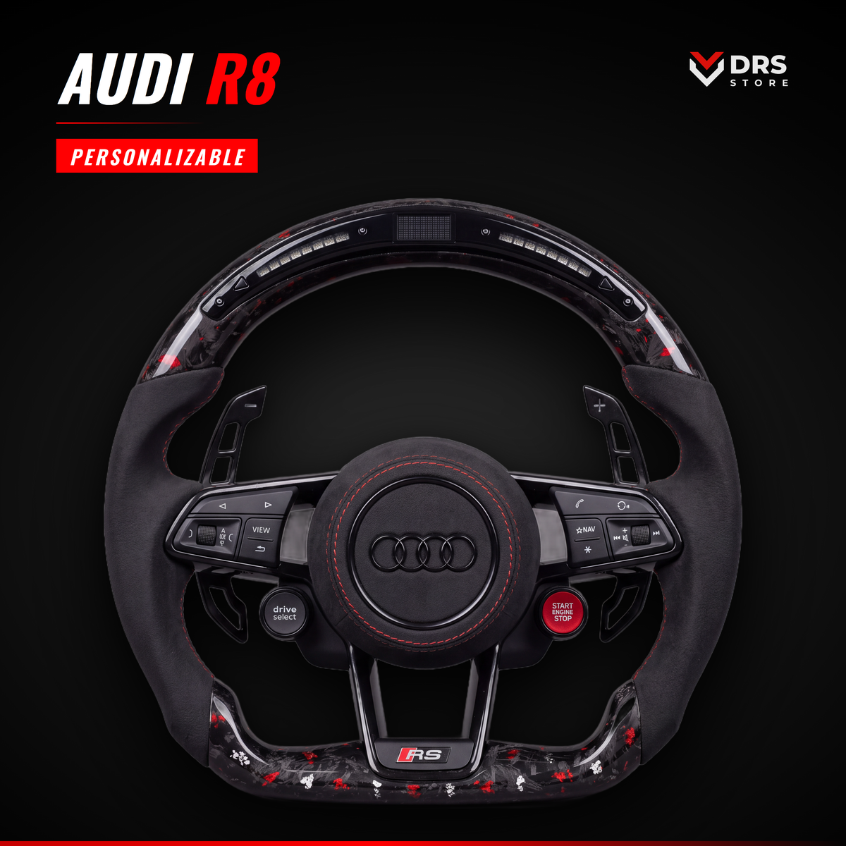 Volante Audi R8 en carbono forjado rojo y Alcántara con display LED