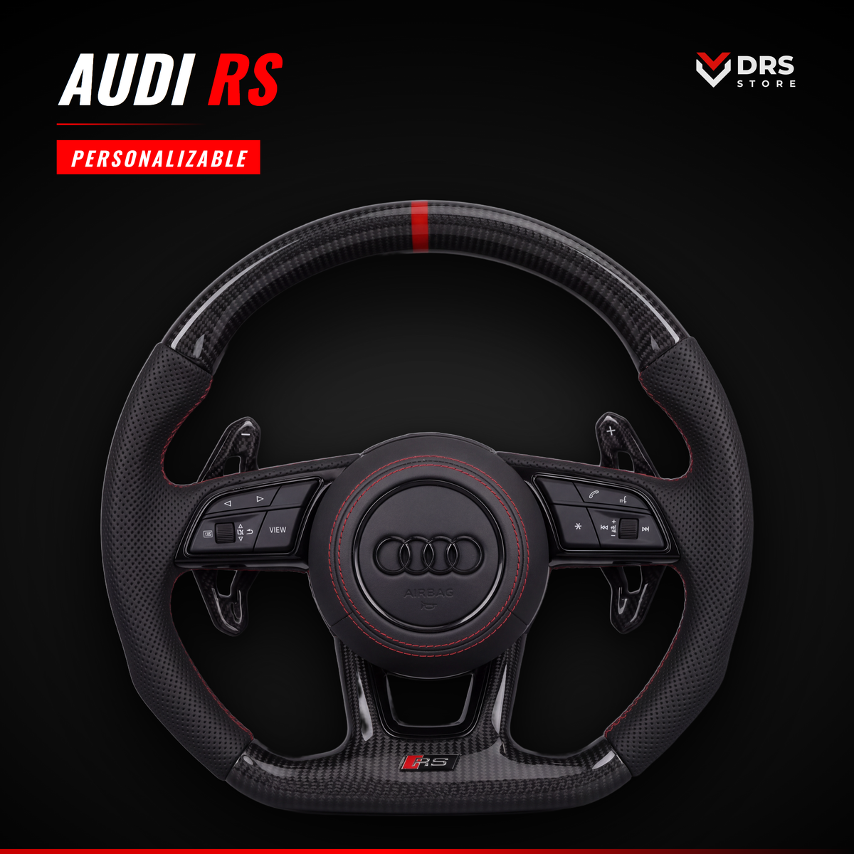 Volante Audi RS en fibra de carbono con costura roja