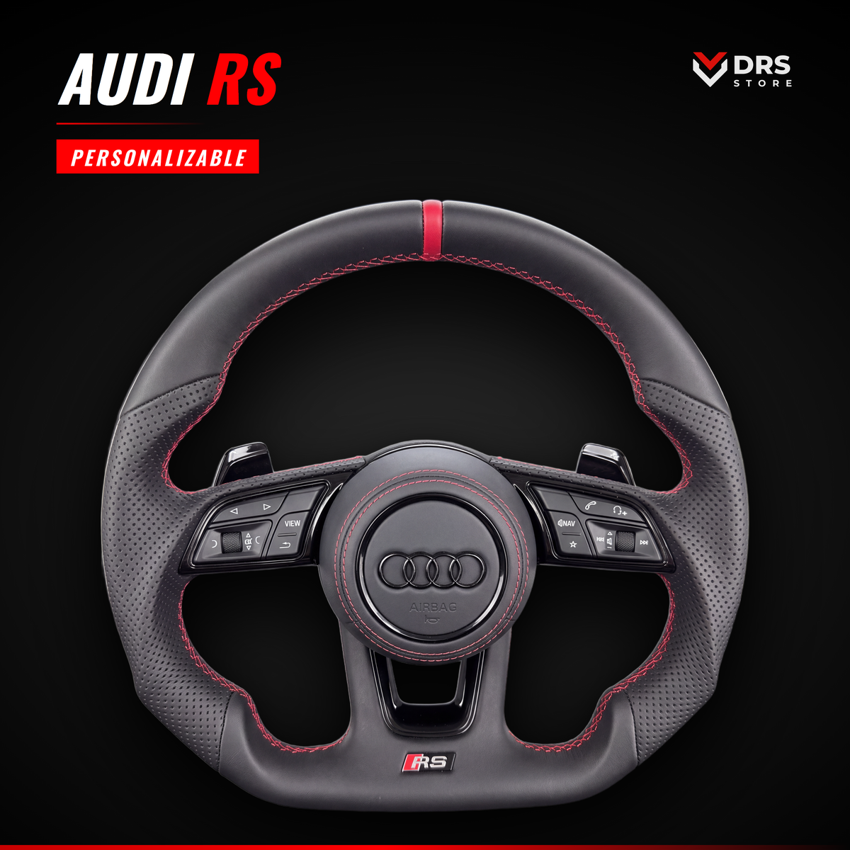 Volante Audi RS en cuero con costura y anillo rojos