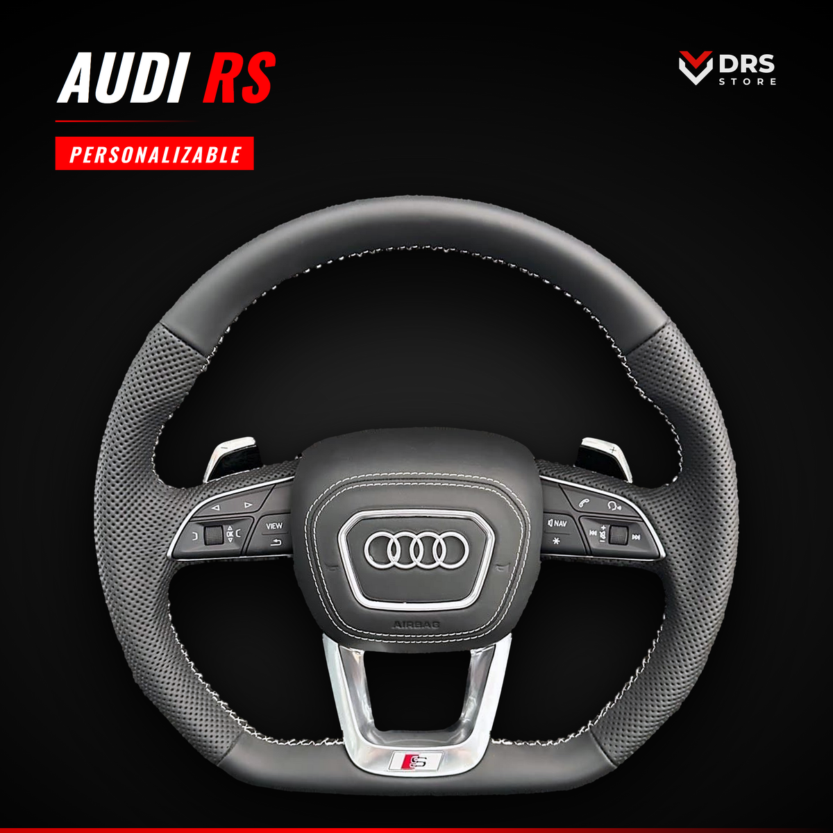 Volante Audi RS de airbag rectangular, de serie: cuero liso con laterales perforados