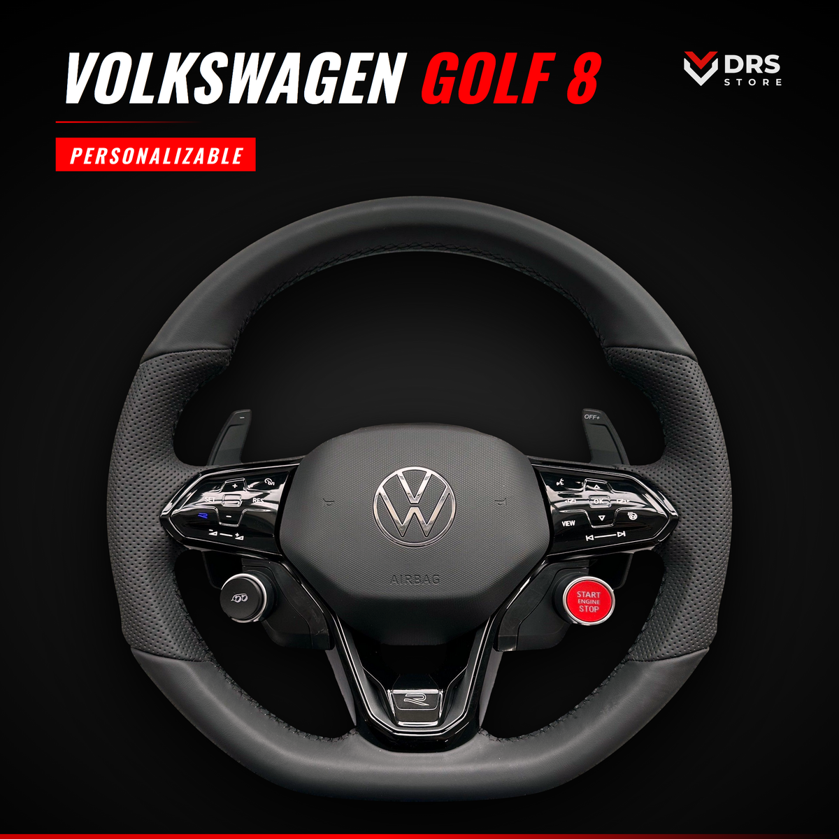 Volante Volkswagen Golf 8 en cuero con levas, Start/Stop y Drive Select