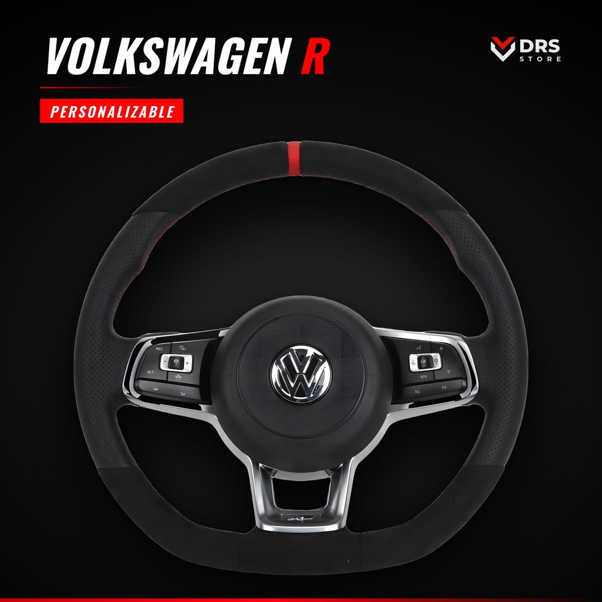 Volante Volkswagen R en Alcántara con anillo rojo