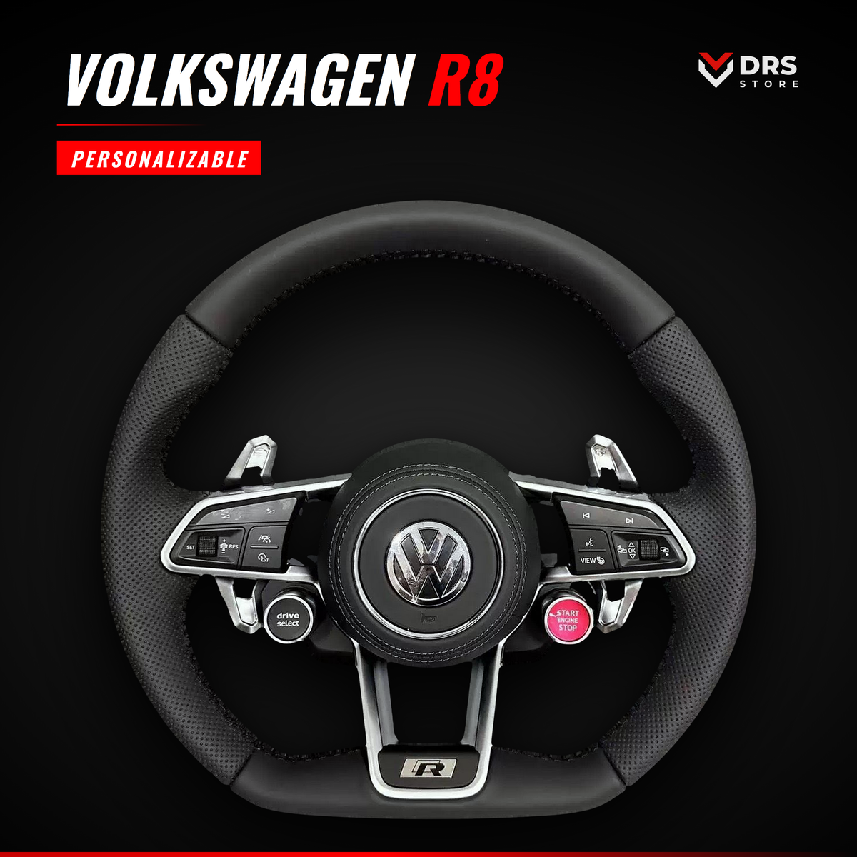 Volante Volkswagen R8 de serie en cuero con embellecedores cromados